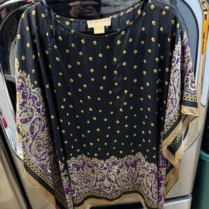 Michael kors poncho 2x  Black and Gold Blouse with Purple Accents